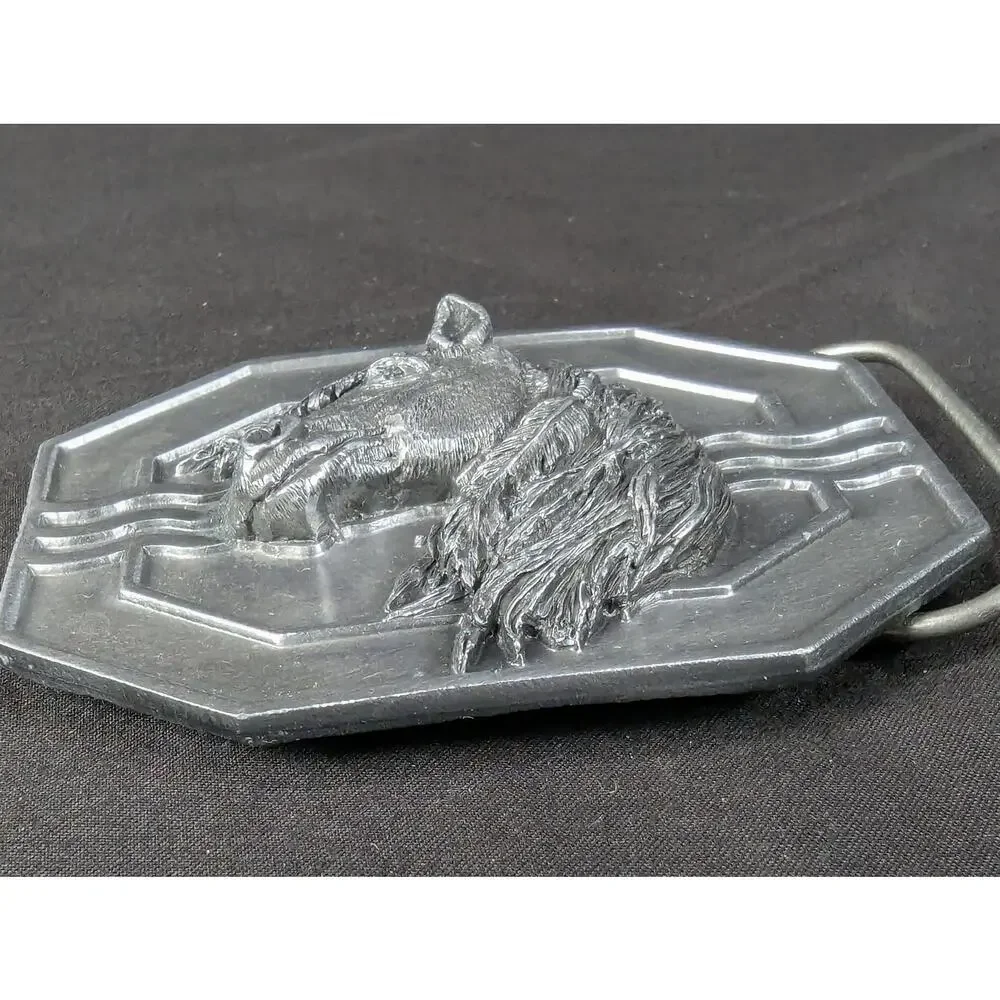 Vintage 1988 Siskiyou Buckle Co Mighty Horse Belt Buckle Solid Pewter Made in...